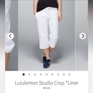 Women’s White Lululemon Studio Crop Pant Size 8 EUC Drawstring Waist
